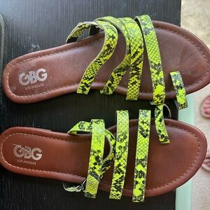 GBG Los Angeles Yellow Snake Print Sandals